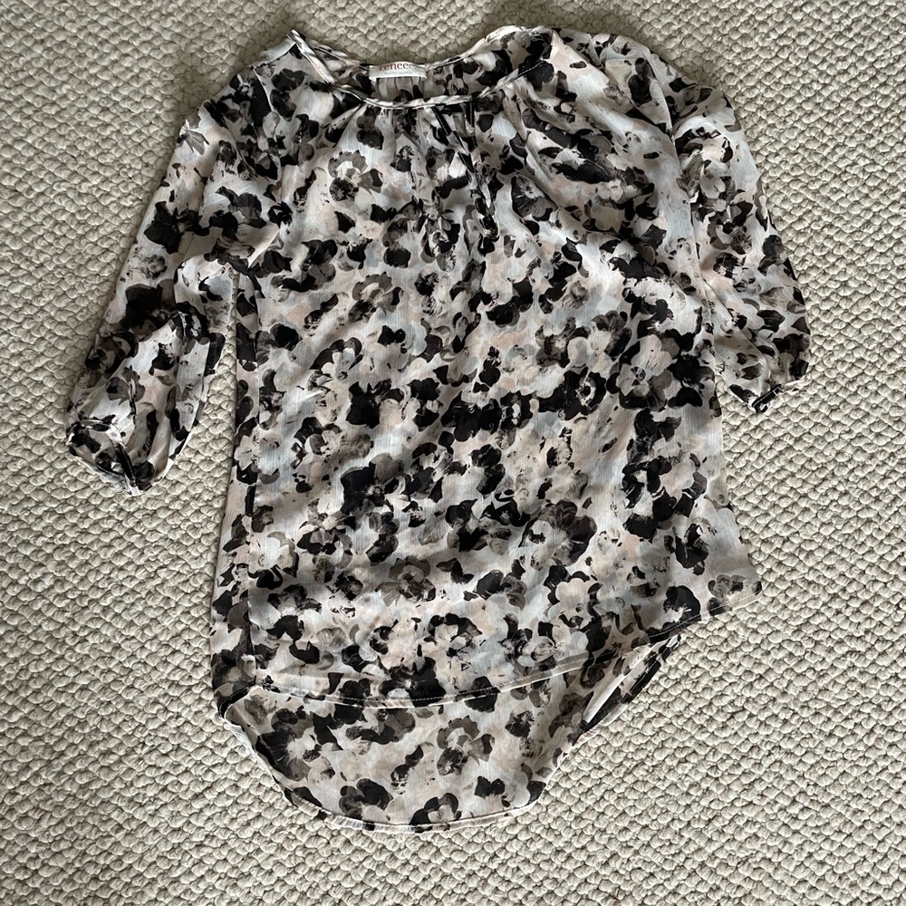 Renee C. Black and White Abstract Blouse